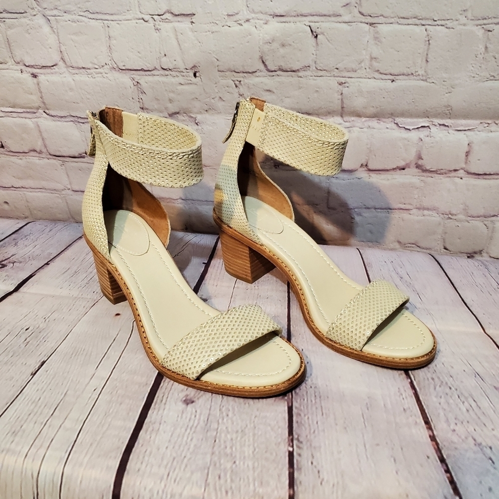 Frye Cream Ankle Strap Block Heel Sandals